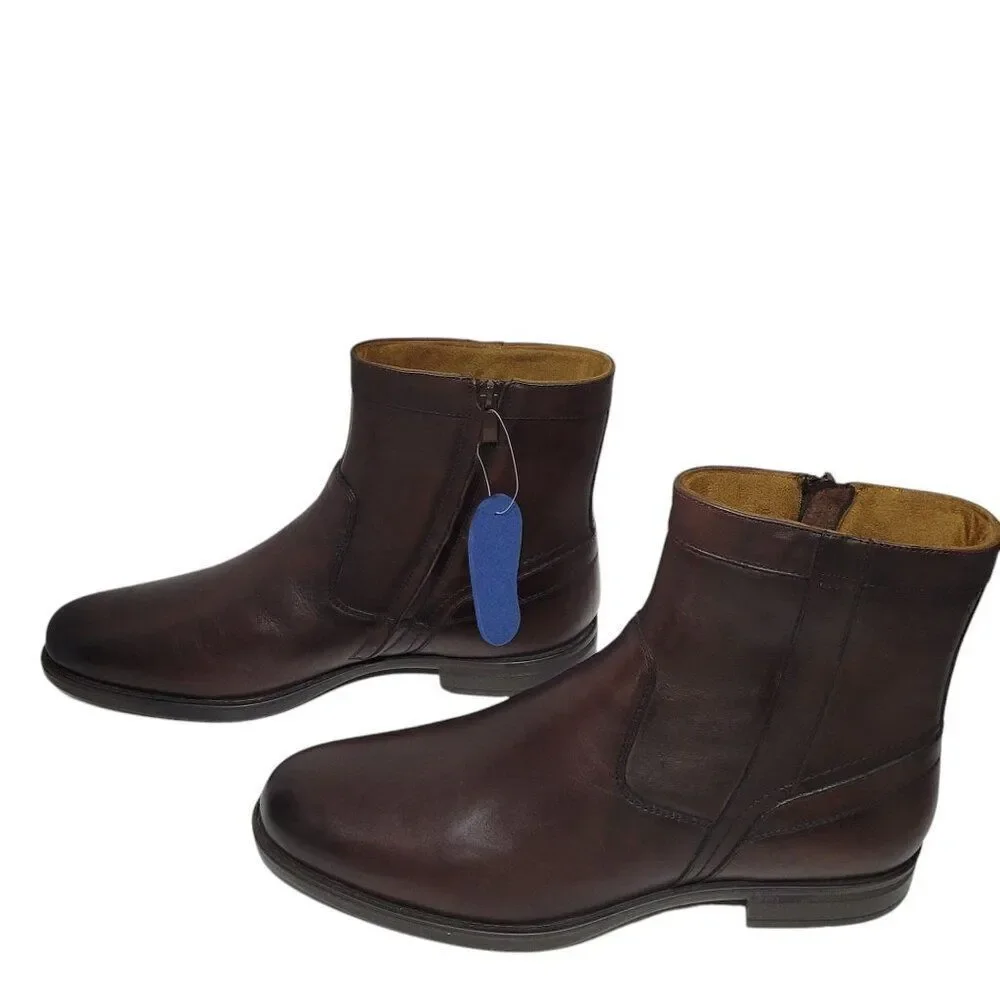 Florsheim Midtown‎ Boot Zip Plain Toe Mens Size 11 D Brown Genuine Leather NEW